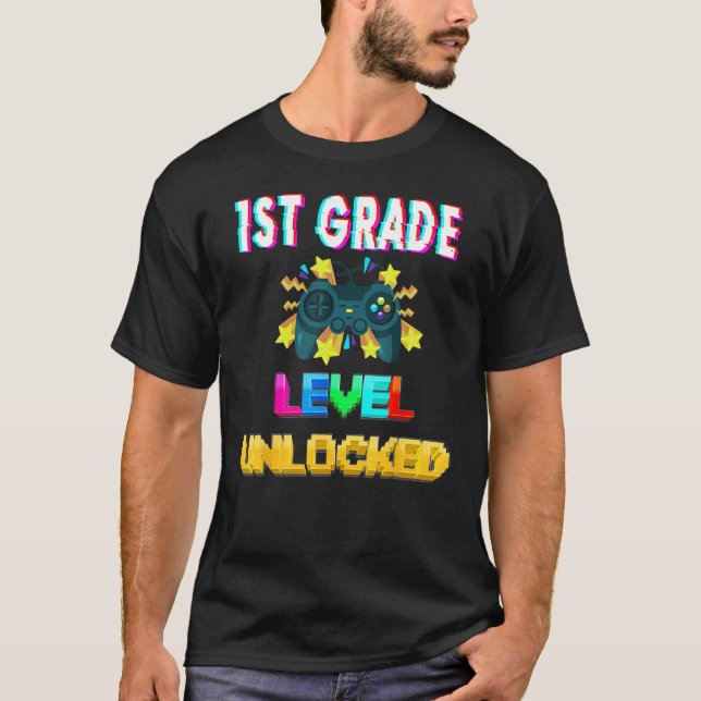 Camiseta 1st Grade Level Unlocked Gamer First Day Of School (Frente)
