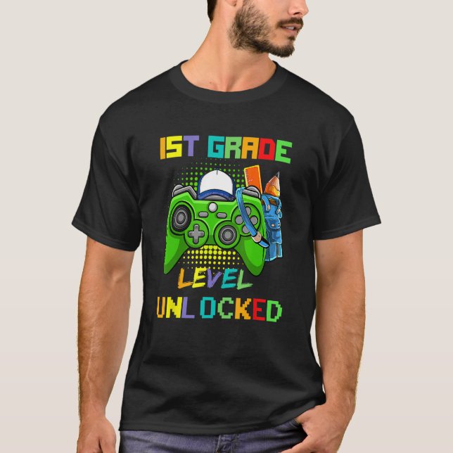 Camiseta 1st Grade Level Unlocked Video Game Back to School (Frente)