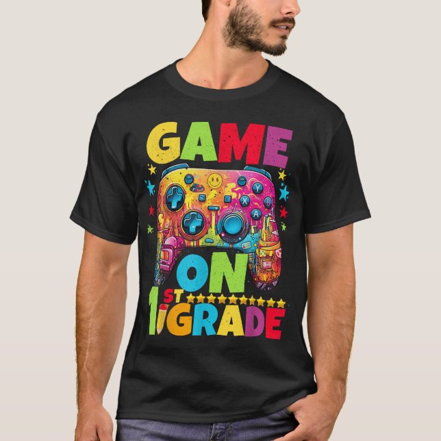 Camiseta 1St Grade Level Unlocked Video Gamer Pixel Back  (Frente)