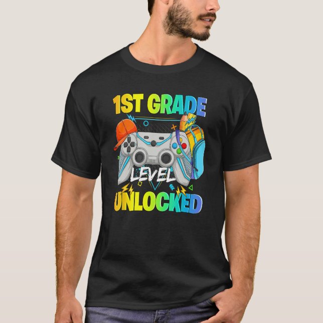 Camiseta 1st Grade Level Unlocked Video Gamers First Day Of (Frente)