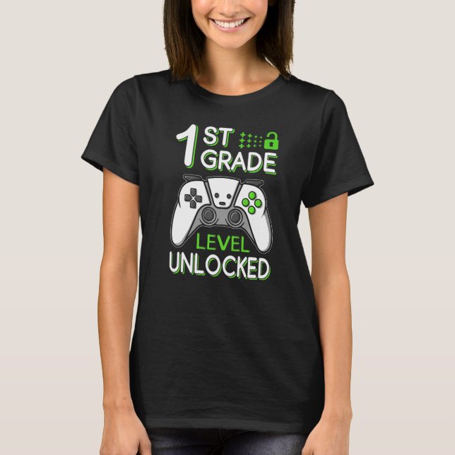 Camiseta 1st Grade Level Unlocked VideoGame Gamer Back to S (Frente)