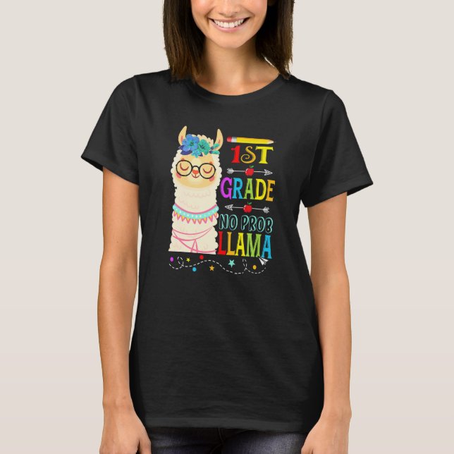 Camiseta 1st Grade No Prob Llama Back To School First Day   (Frente)