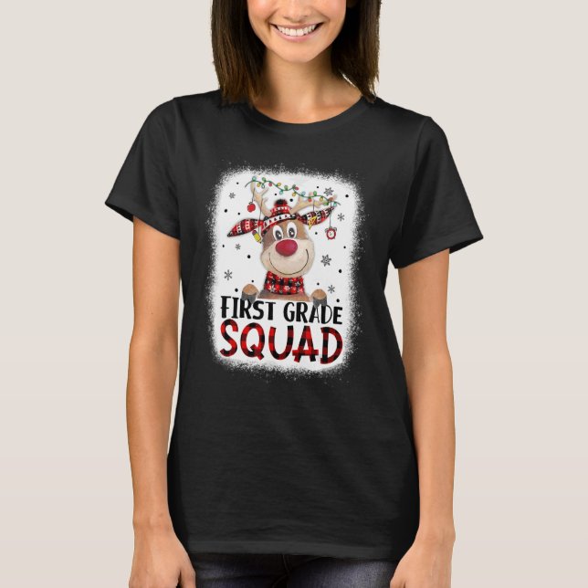 Camiseta 1st Grade Squad Plaid Reindeer Santa Hat Teacher C (Frente)