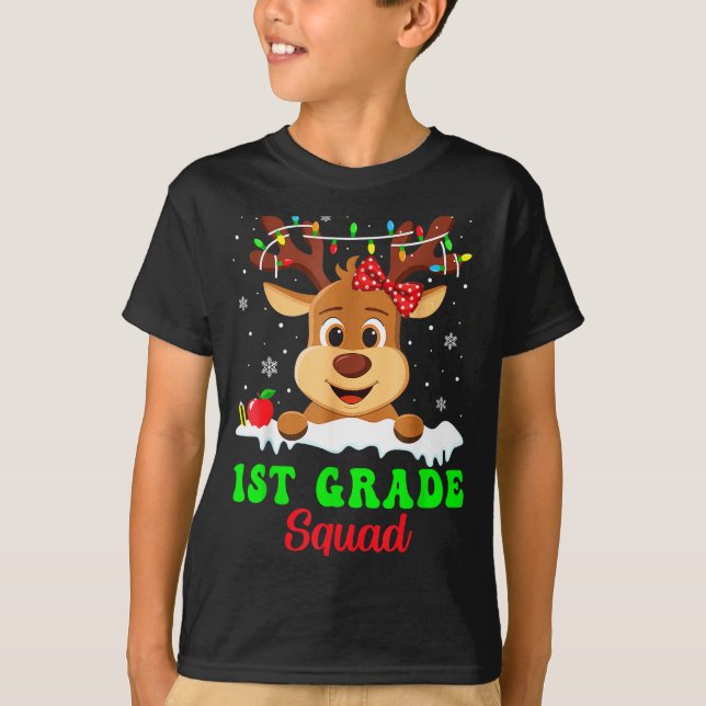 Camiseta 1st Grade Squad Xmas Reindeer Teacher Student Chri (Frente)