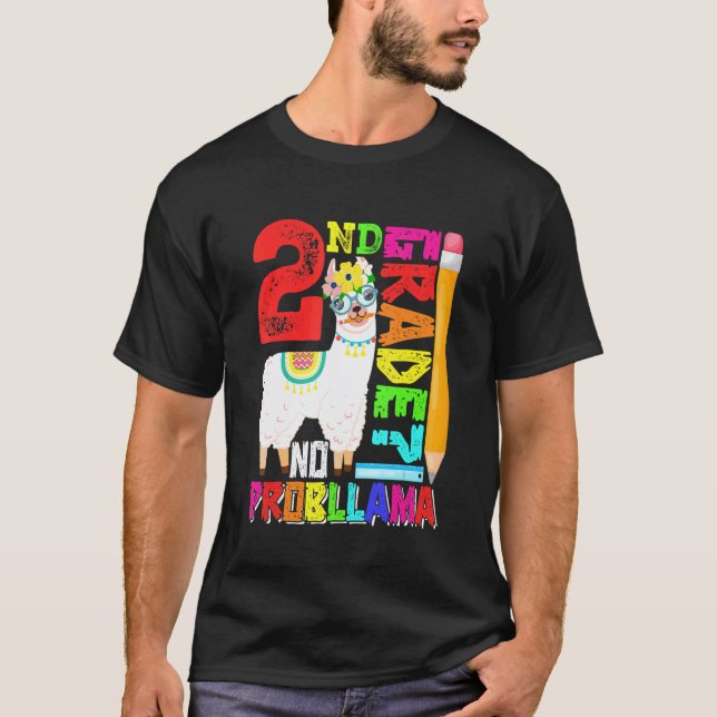 Camiseta 2º ano sem problema Llama primeiro dia de volta às (Frente)