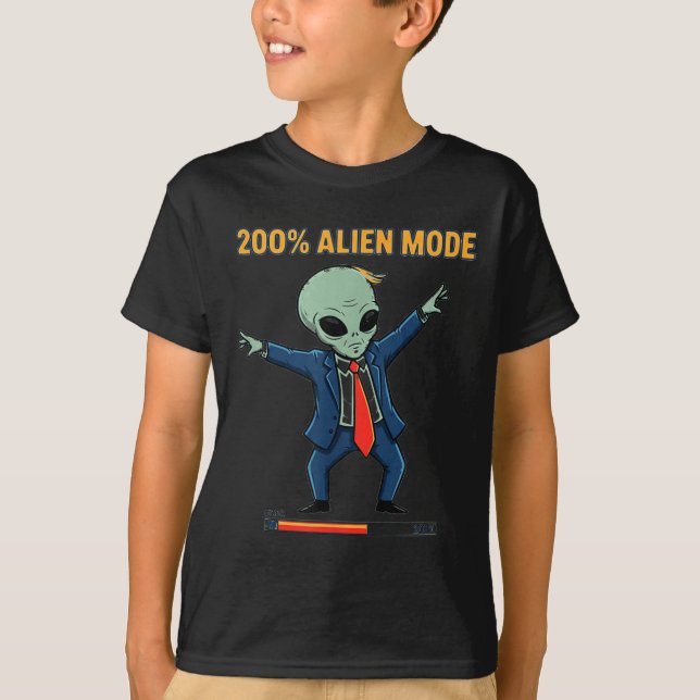 Camiseta 200% modo alienígena _ meme de ficção científica e (Frente)