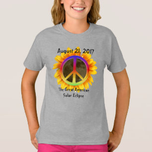 Camiseta 2017 eclipse solar, girassol e símbolo de paz