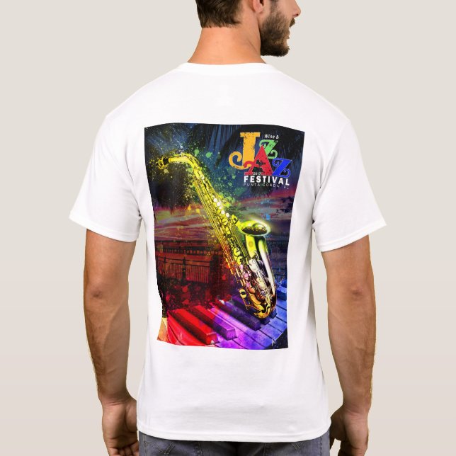 Camiseta 2017 vinho & t-shirt básico do design do poster do (Verso)