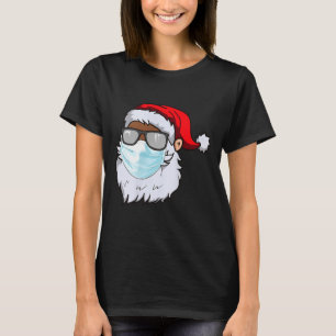 Camiseta 2020 Papai Noel Com Máscara Facial Preto Afro-Amer