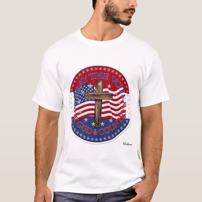 Camiseta 2020 Rezar Pelo Voto De Deus E Pelo Bandeira Cruza (Frente)