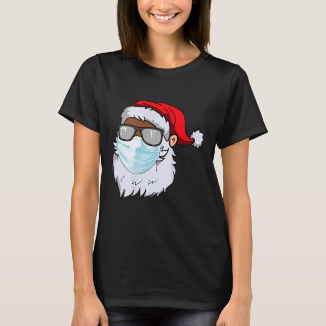 Camiseta 2020 Santa With Face Mask Black African American C (Frente)