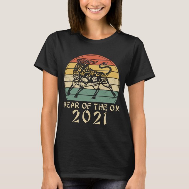 Camiseta 2021 Ano do Retro Sunset Happy Chinese Ne (Frente)