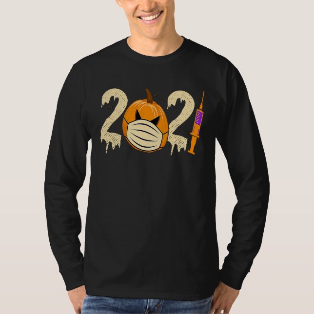 Camiseta 2021 Pumpkin Mask Social Distance Quarantine Hallo (Frente)