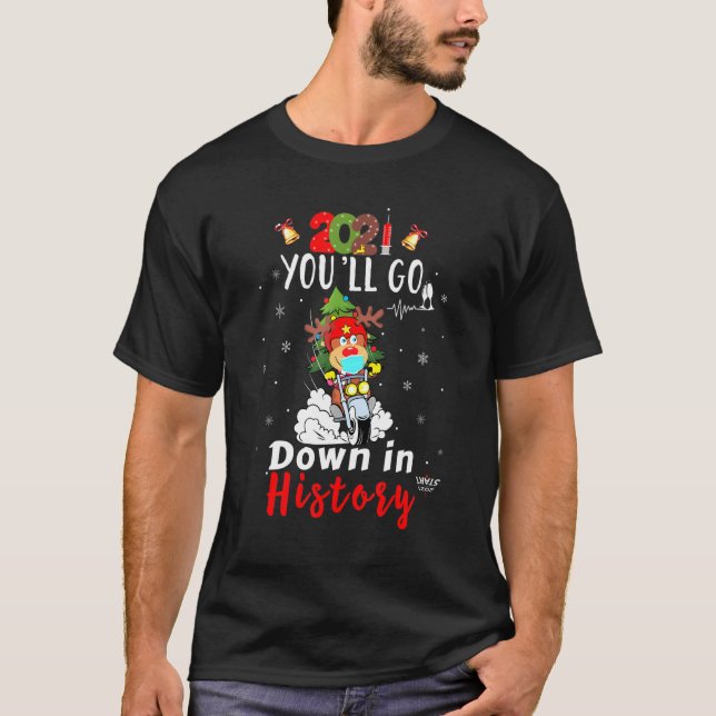 Camiseta 2021 Você Descerá No Histórico Reindeer Mask Xmas (Frente)