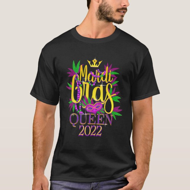Camiseta 2022 Mardi Gras Queen Crown Mask, 2022 Mardi Gras (Frente)