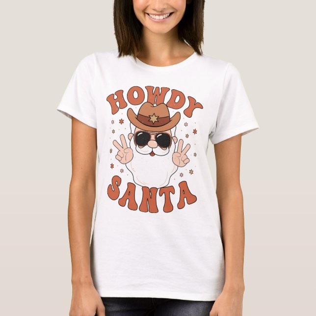Camiseta 2023 Howdy Papai noel Sinal de Paz Cowboy (Frente)