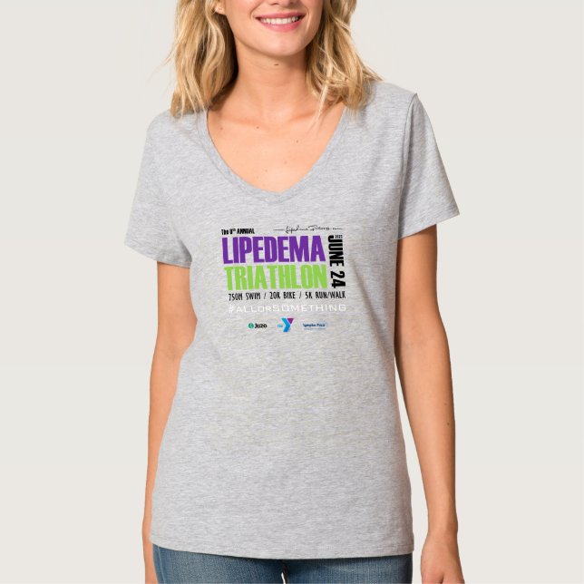 Camiseta 2023 Lipedema Triathlon V Neck T-Shirt (Cinza) (Frente)
