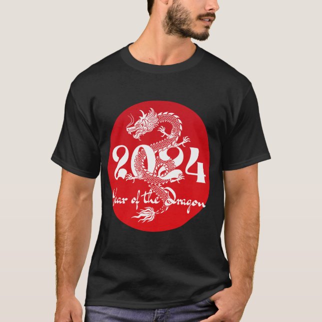 Camiseta 2024 ano do dragão vermelho branco (Frente)