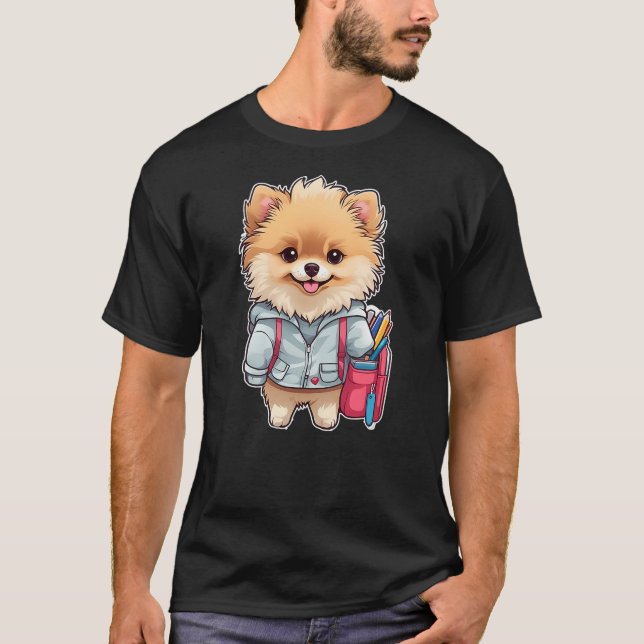 Camiseta 2024 Back to School Cute Pomeranian Dog First Kind (Frente)
