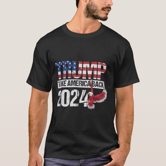 Camiseta 2024 Flag Take America Back Men Women - Trump 2024 (Frente)