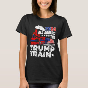Camiseta 2024 Todos a Bordo do Comboio do Trump EUA Bandeir