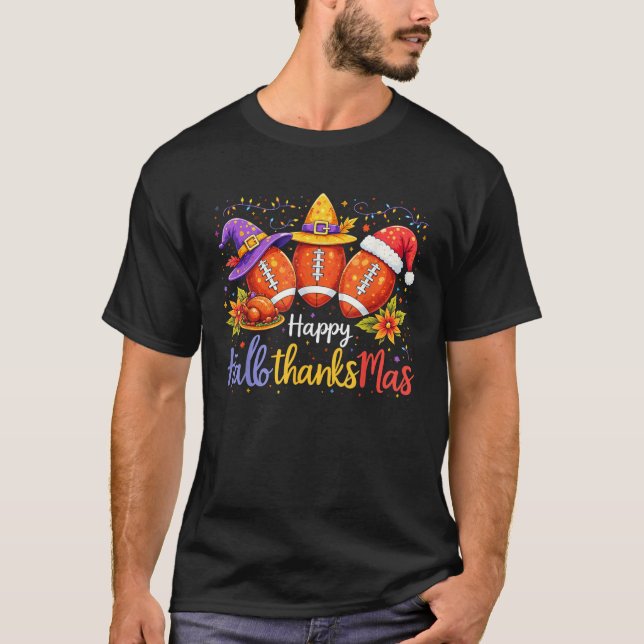 Camiseta 2025 Happy Halloween Thanksgiving Christmas Footba (Frente)
