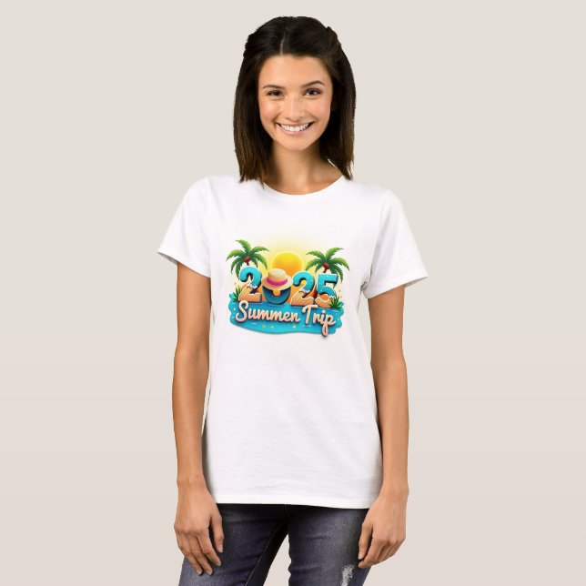 Camiseta 2025 Summer Trip 🌴 Colorful Beach Theme Tee (Frente Completa)