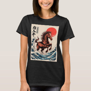 Camiseta 2026 Ano Do Cavalo Arte Japonesa Onda Ano Novo Lun