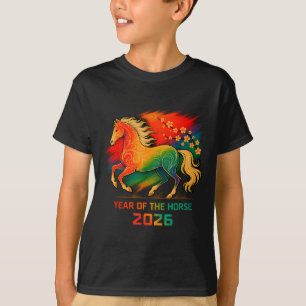 Camiseta 2026 Ano Do Cavalo Arte Vibrante Do Zodíaco Florid
