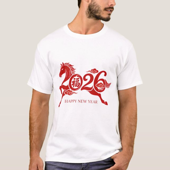 Camiseta 2026 Chinese New Year Year of the Horse Red Graphi (Frente)