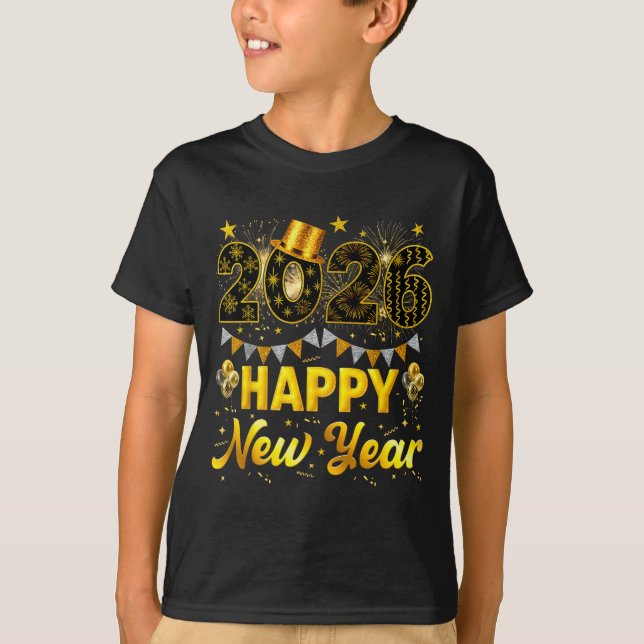 Camiseta 2026 Happy New Year Celebration Party Fire Work Me (Frente)