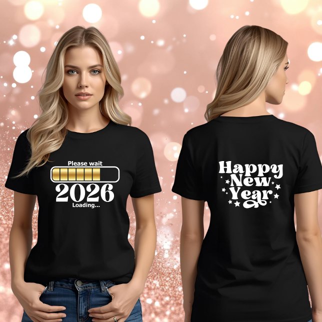 Camiseta 2026 Loading Gold Black Happy New Year (Criador carregado)