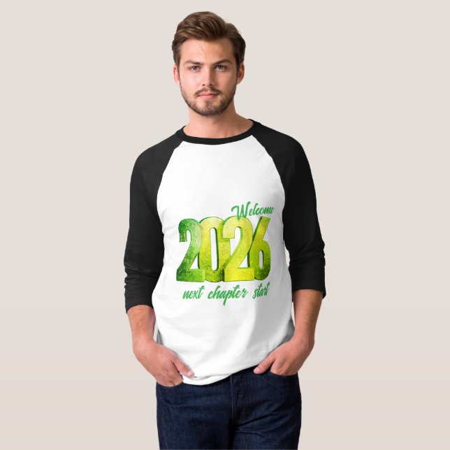 Camiseta 2026 NEW YEAR MENS 3/4 SLEEVE RAGLAN T-Shirt (Frente Completa)