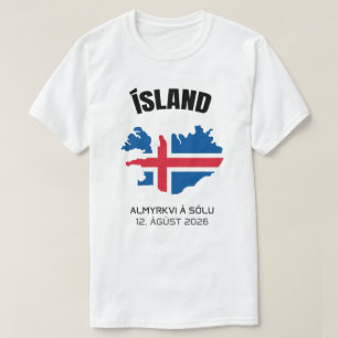 Camiseta 2026 Total do Eclipse Solar Ísland Flag T-Shirt