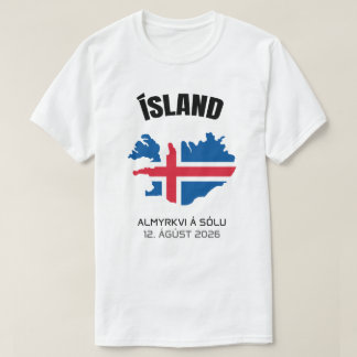 Camiseta 2026 Total do Eclipse Solar Ísland Flag T-Shirt