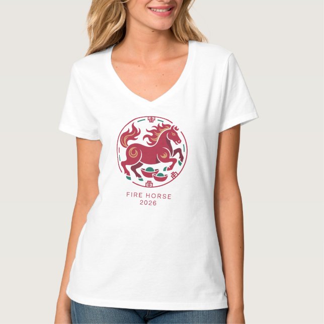 Camiseta 2026 Year of the Fire Horse Chinese Zodiac Luck (Frente)