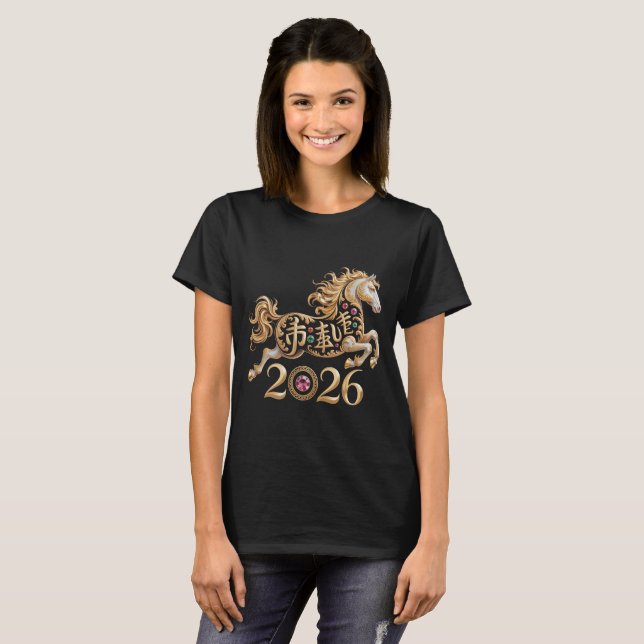 Camiseta 2026 Year of the Horse Chinese New Year Golden Hor (Frente Completa)