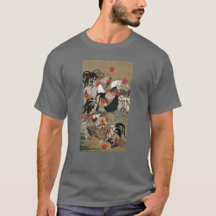 Camiseta 20. 群鶏図, rebanho dos galos, Jakuchu do 若
