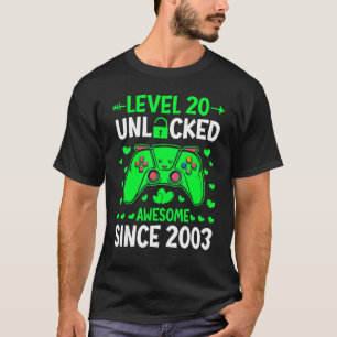 Camiseta 20 Birthday Boy Level 20 Unlocked Awincrível 2003