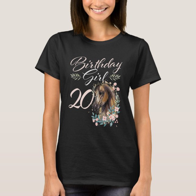 Camiseta 20 Birthday Girl Horse 20 Anos (Frente)
