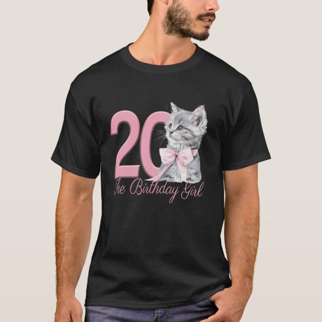 Camiseta 20 Birthday Girl Kitten Coquette Pink (Frente)