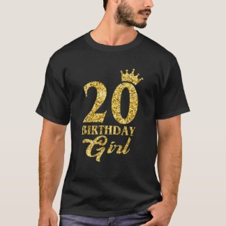 Camiseta 20 Birthday Girl Princess Ouro Crown 20 Anos O