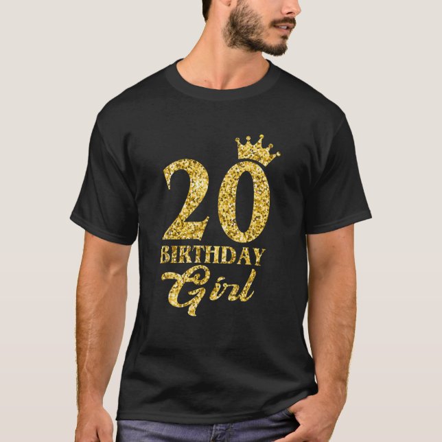 Camiseta 20 Birthday Girl Princess Ouro Crown 20 Anos O (Frente)