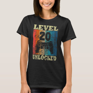 Camiseta 20 Birthday Level Unlocked Vintage Para Jogadores