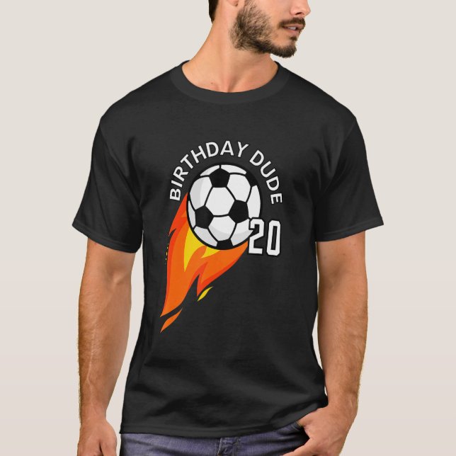 Camiseta 20 de Aniversário de 20 anos, Dude Flame Soccer Pa (Frente)