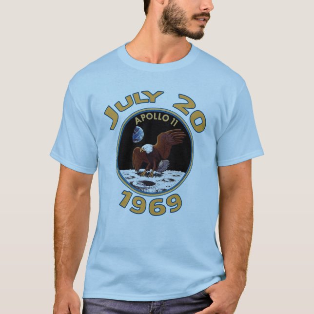 Camiseta 20 de julho de 1969 missão de Apollo 11 à lua (Frente)