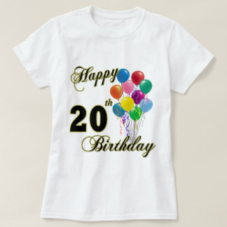 Camiseta 20o aniversário feliz com balões