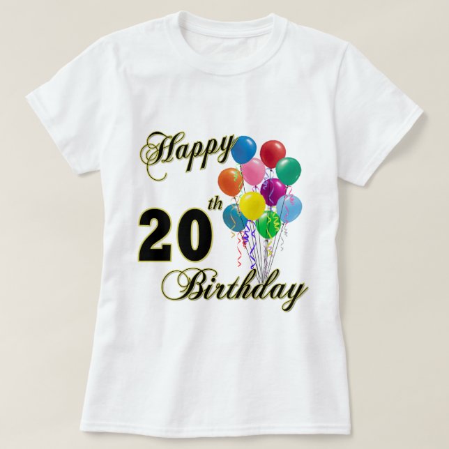 Camiseta 20o aniversário feliz com balões (Frente do Design)
