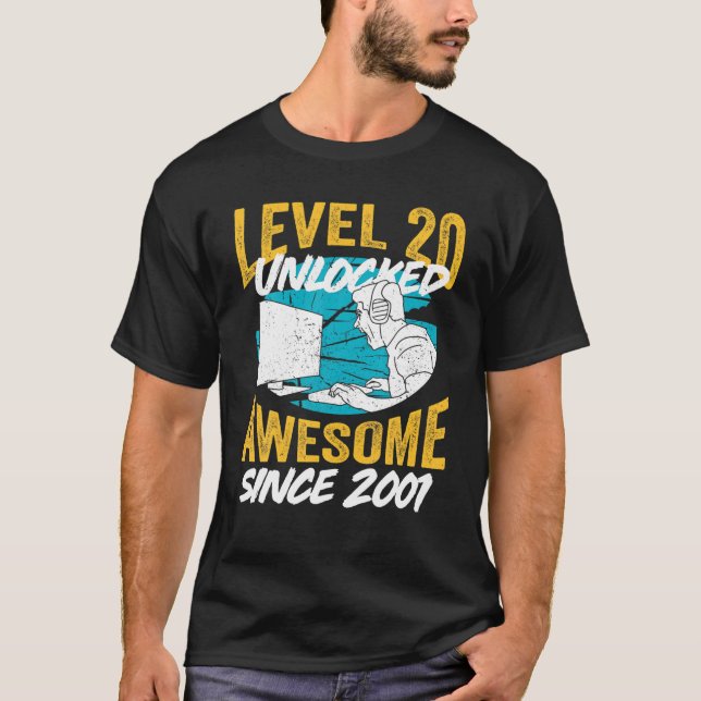 Camiseta 20Th Birthday Gift Level 20 Unlocked Awesome Since (Frente)