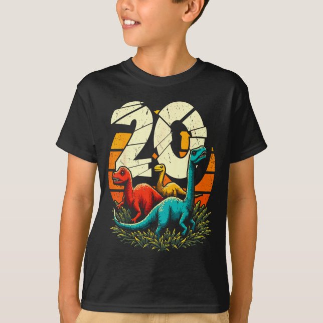 Camiseta 20th Birthday Trex Dinosaur 20 Year Old Boy Girl  (Frente)